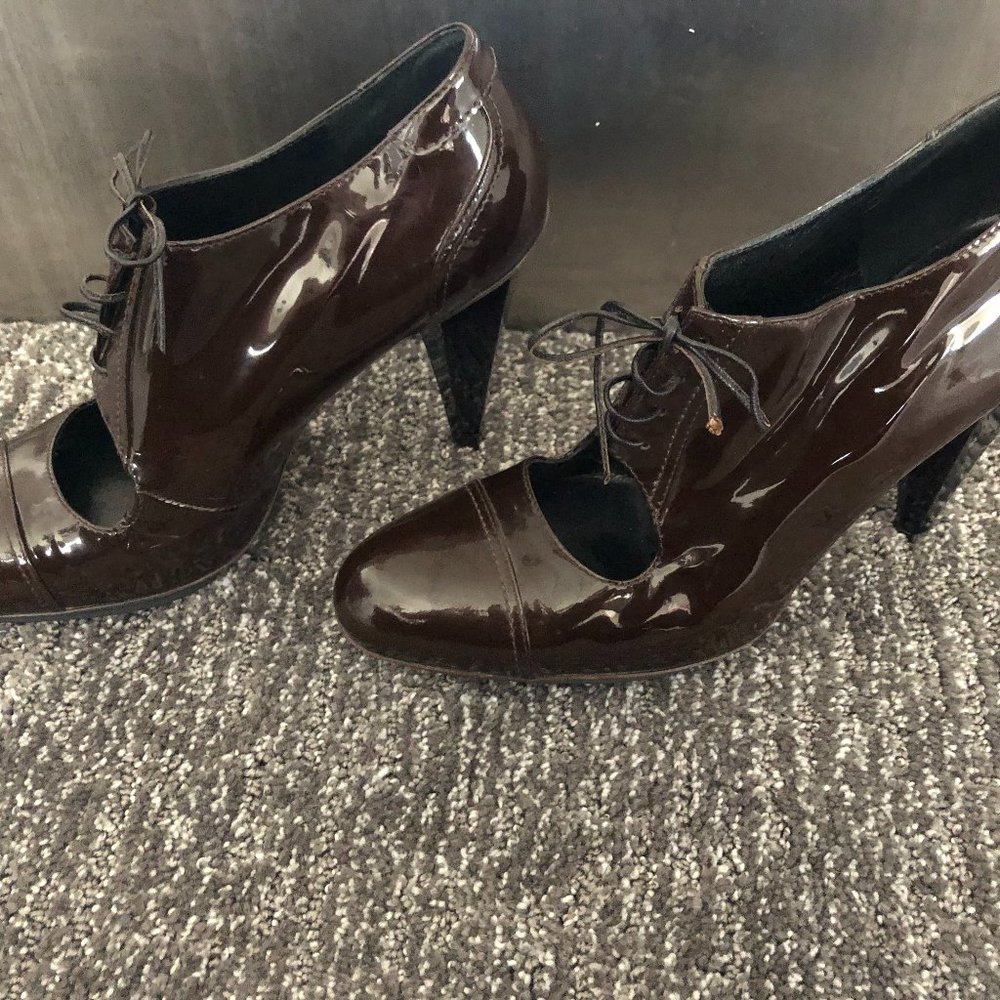Lanvin Patent Leather Lace Up w/ Geometric Heels